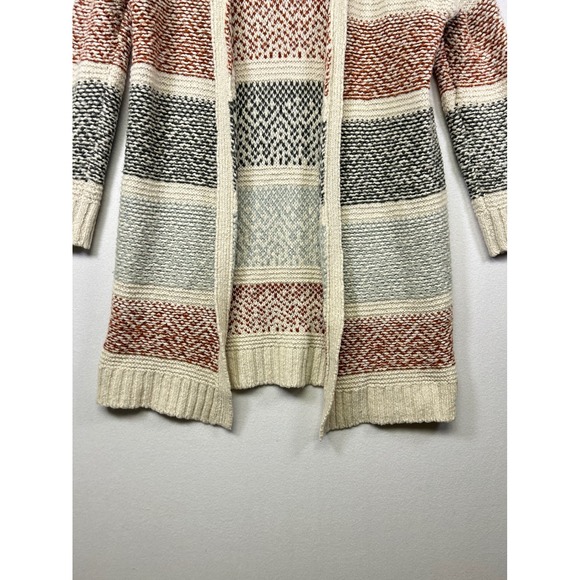 Boho Coastal Universal Thread Womens L Cream Striped Longline Cardigan Sweater - Picture 5 of 9